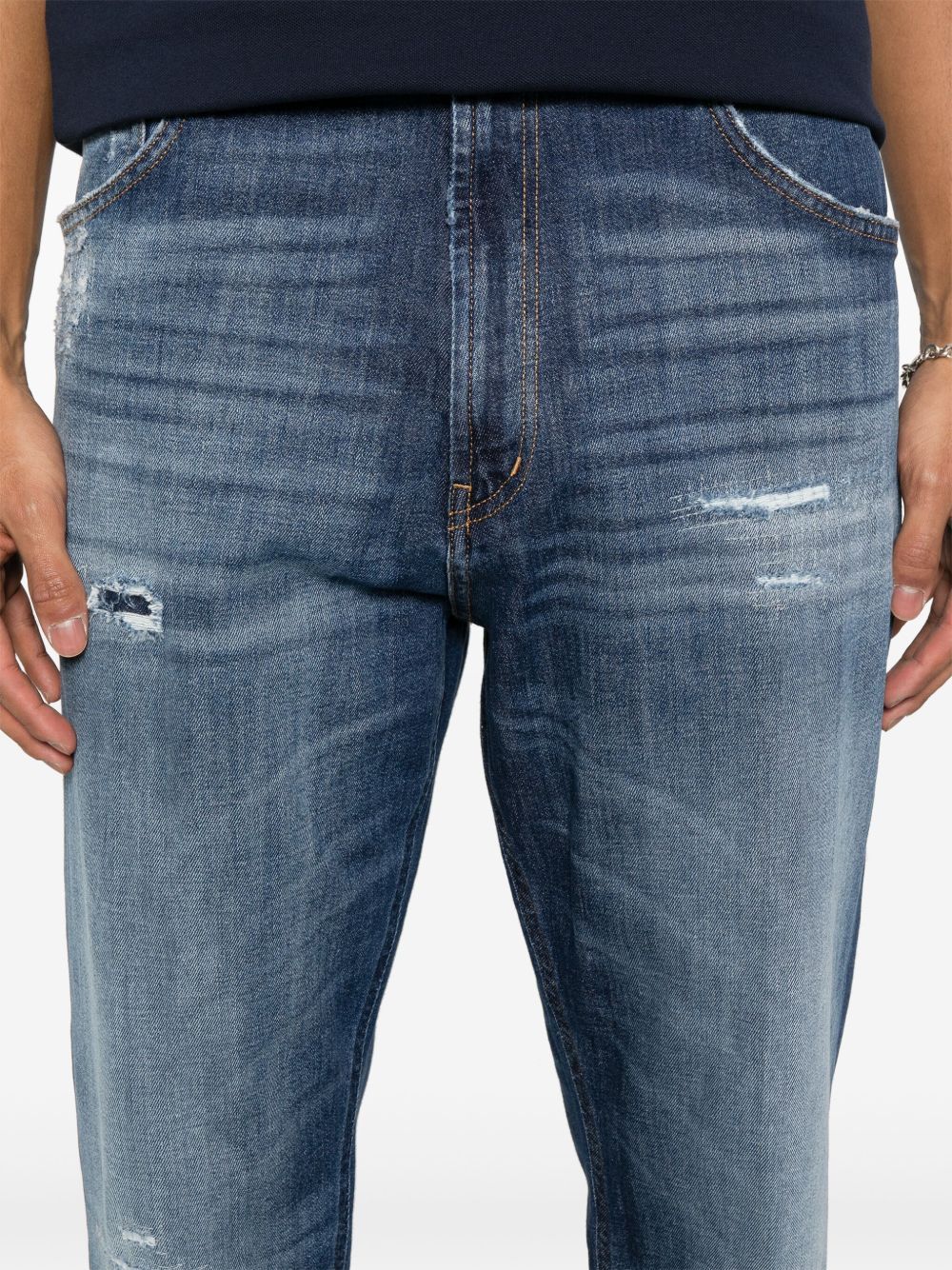 Dondup Distressed Denim Trousers Belt Loops In Blue