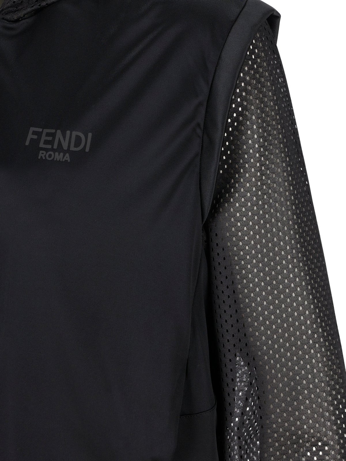 Fendi Mesh-sleeve Zip-up Jacket In Black