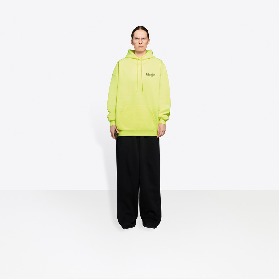 Balenciaga Logo Print Cotton Hoodie In Yellow