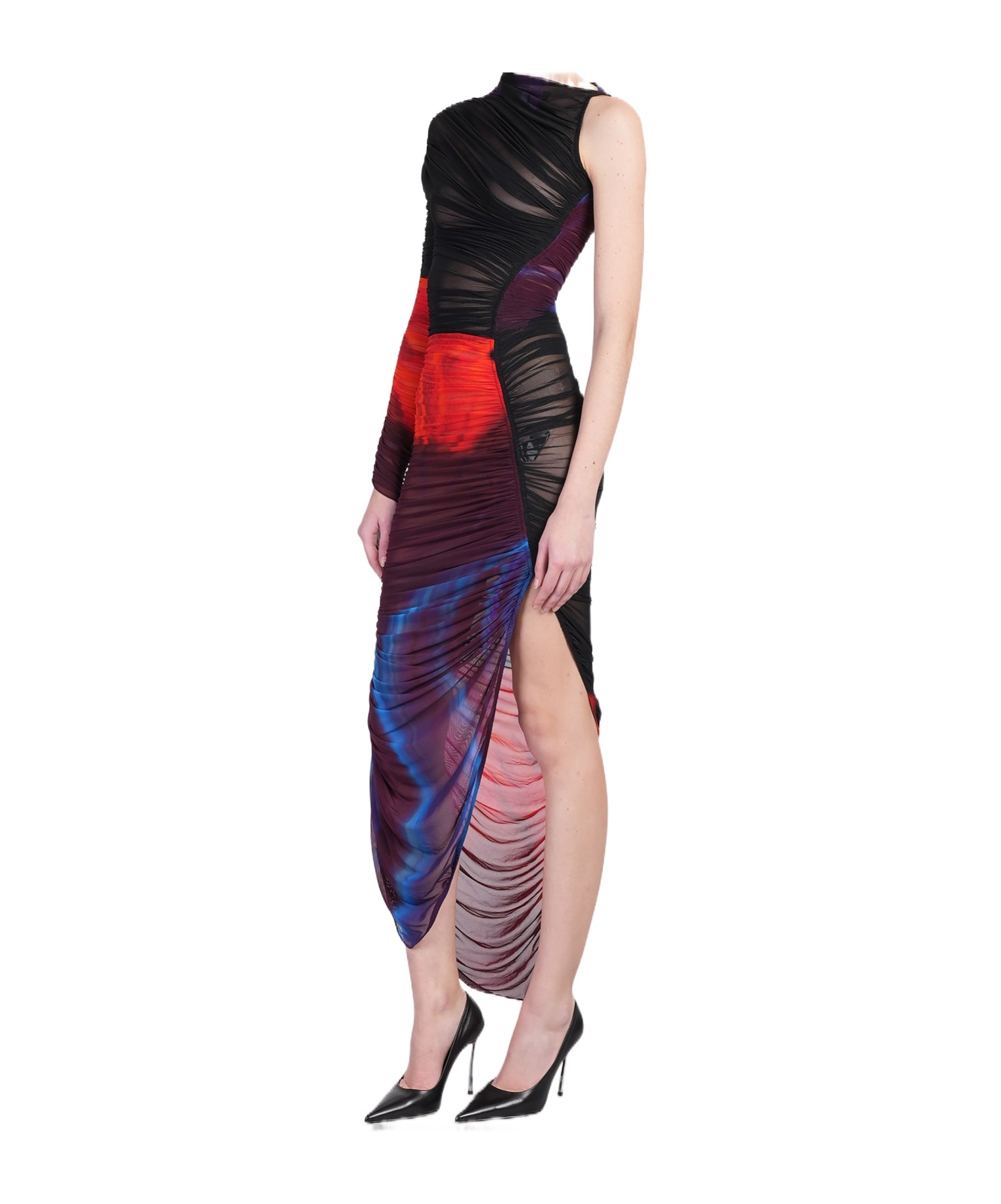 Mugler One-sleeve Dress In Multicolor