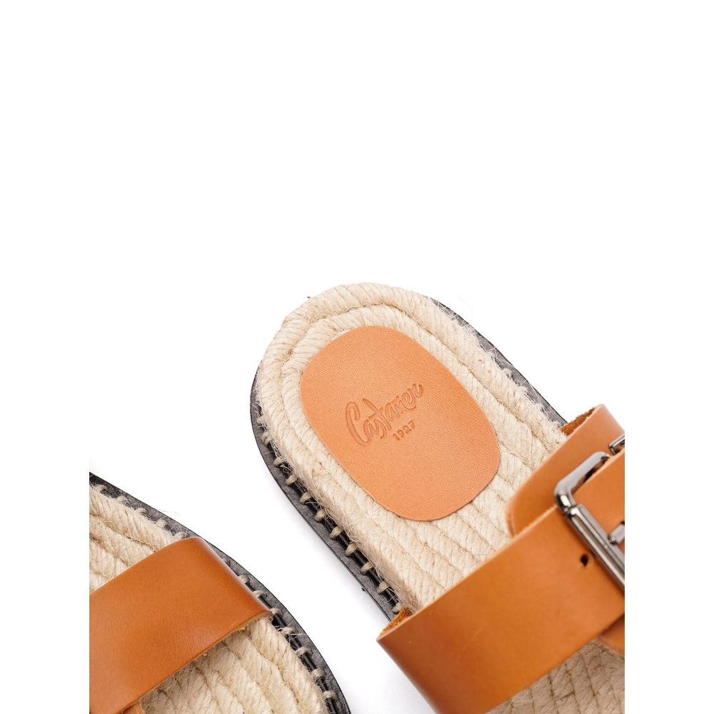 Shop Castaã±er Round Head Slippers In Brown