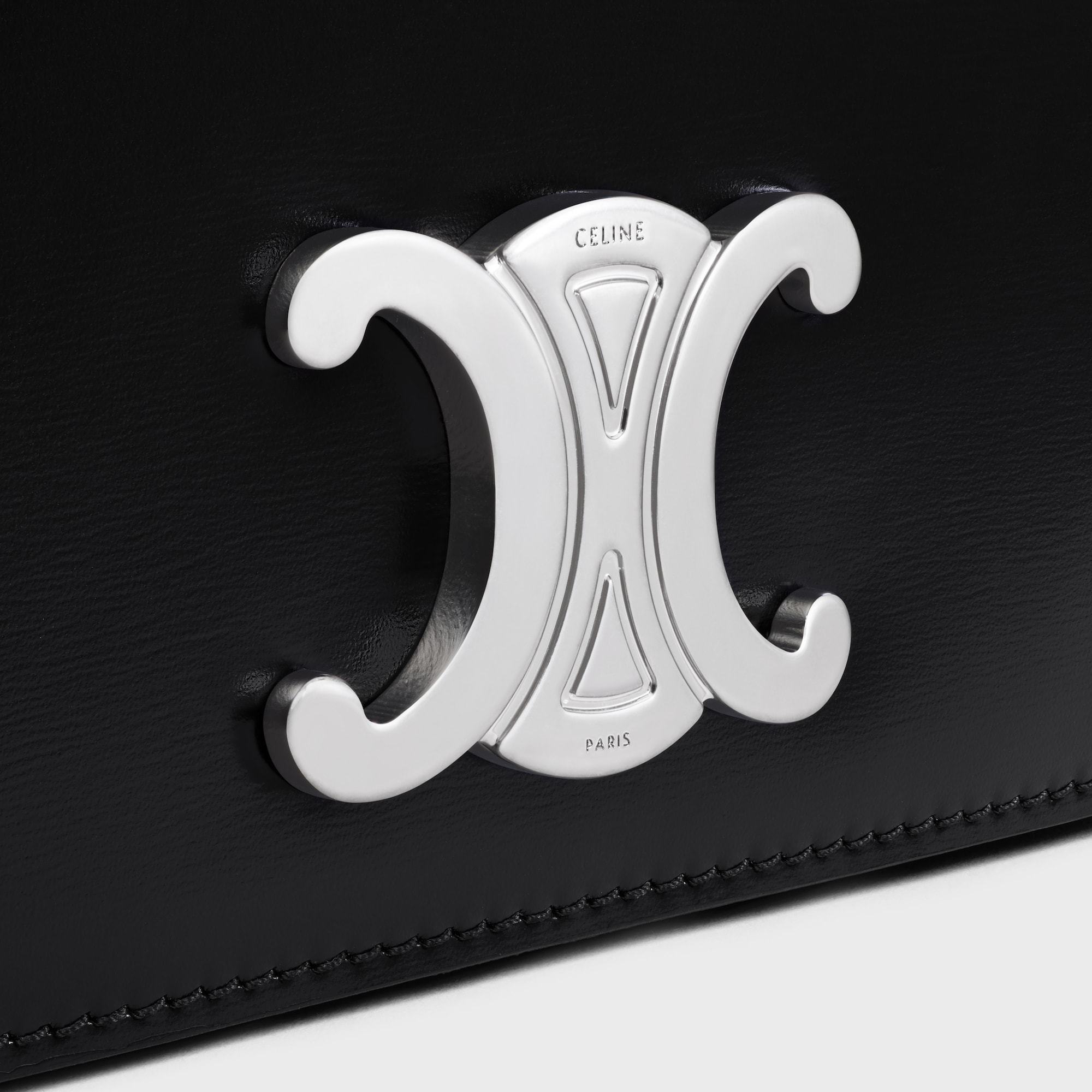 Celine Small Crossbody Bag Triomphe In Shiny Calfskin In Black