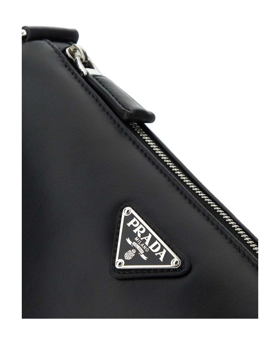 Prada Triangle Crossbody Bag In Smooth Leather In Black