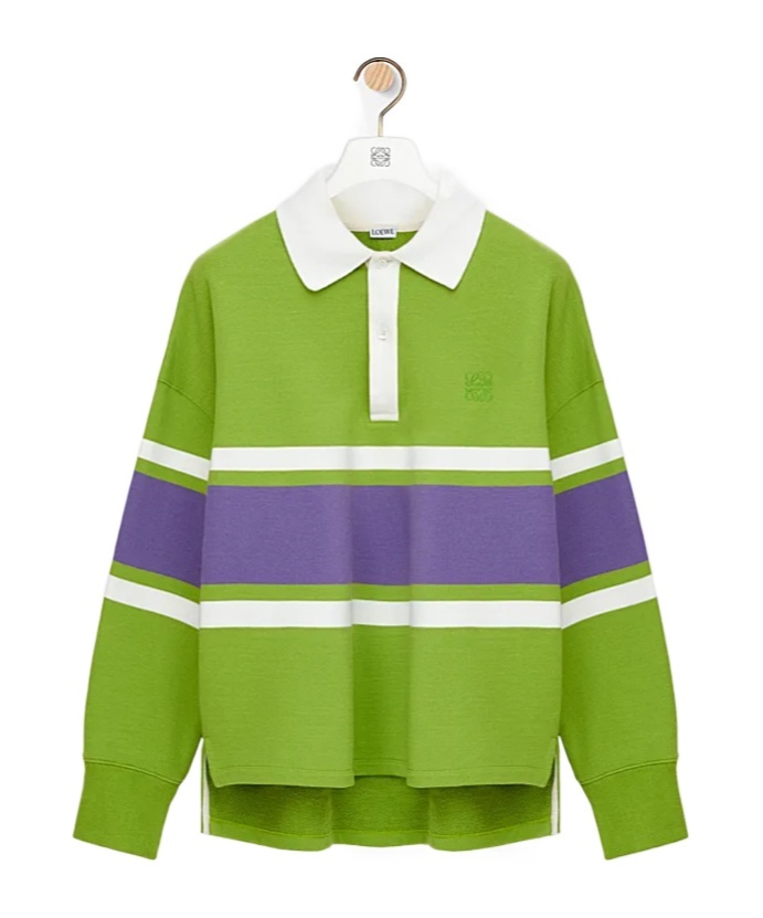 Loewe Cotton Long-sleeved Polo Shirt In Green