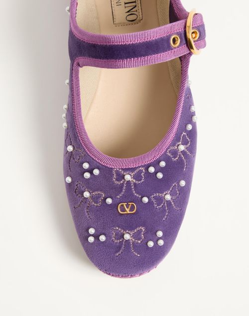 Valentino Endouce Sequined Velvet Mary Jane Flats In Purple