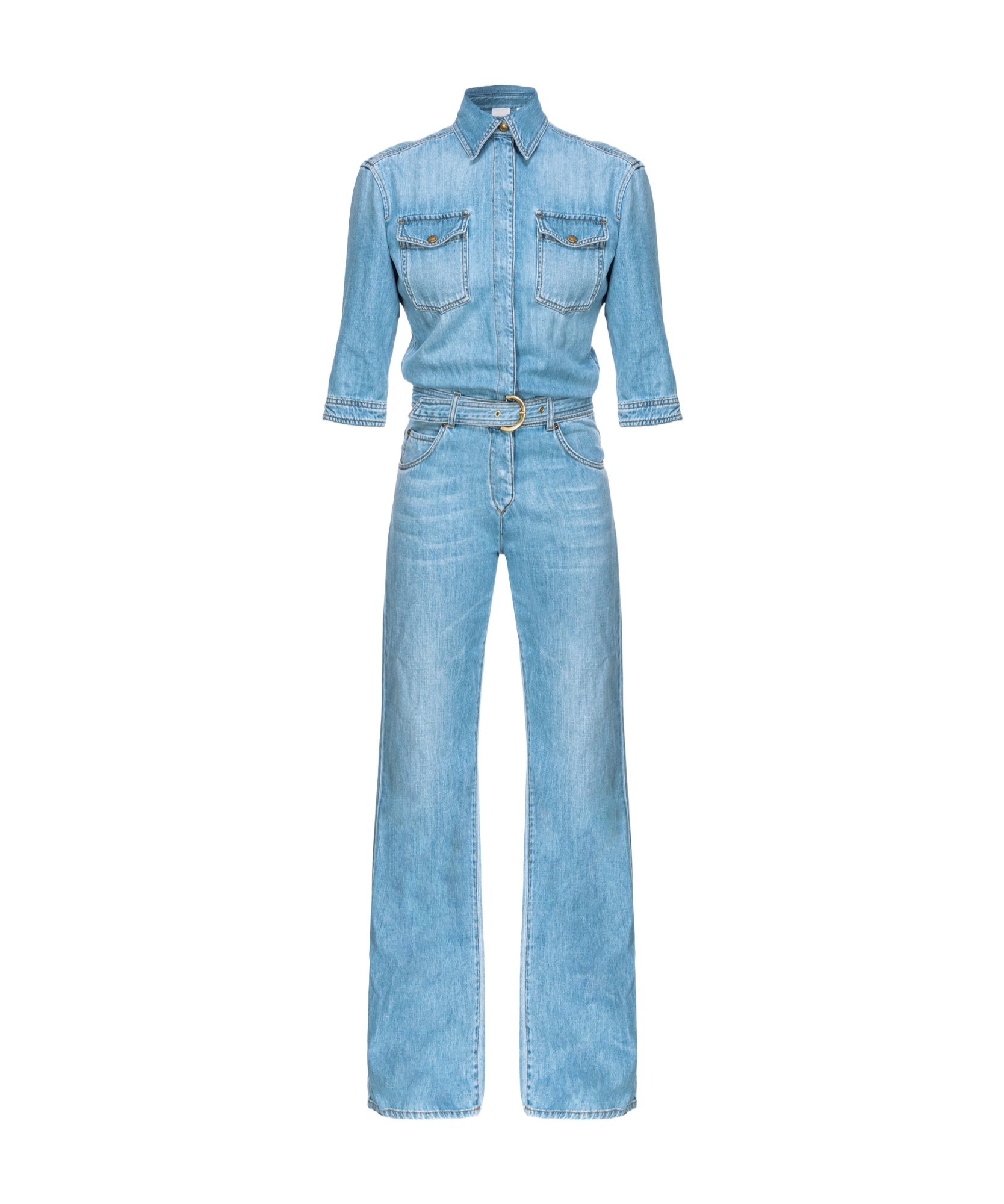 PINKO THREE QUARTER-LENGTH SLEEVES DENIM JUMPSUIT