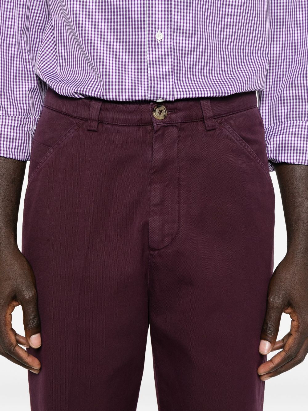 Brunello Cucinelli Cotton Trousers With Side And Back Pockets In Purple