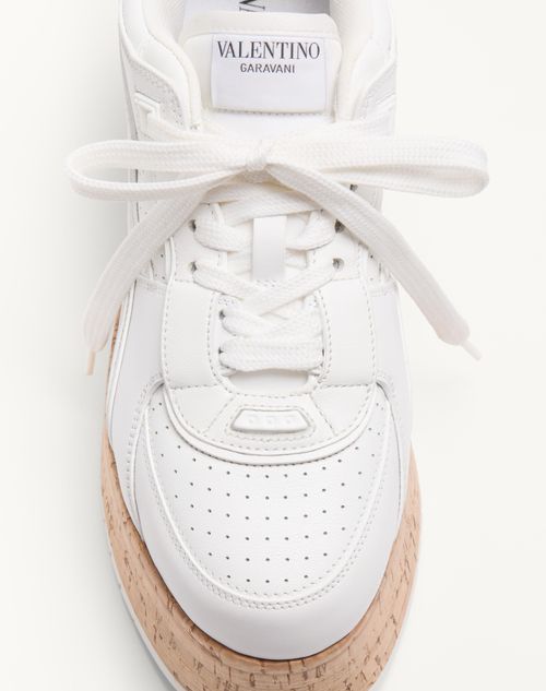 Valentino Leather Platform Sneakers Perforated Detailing In White