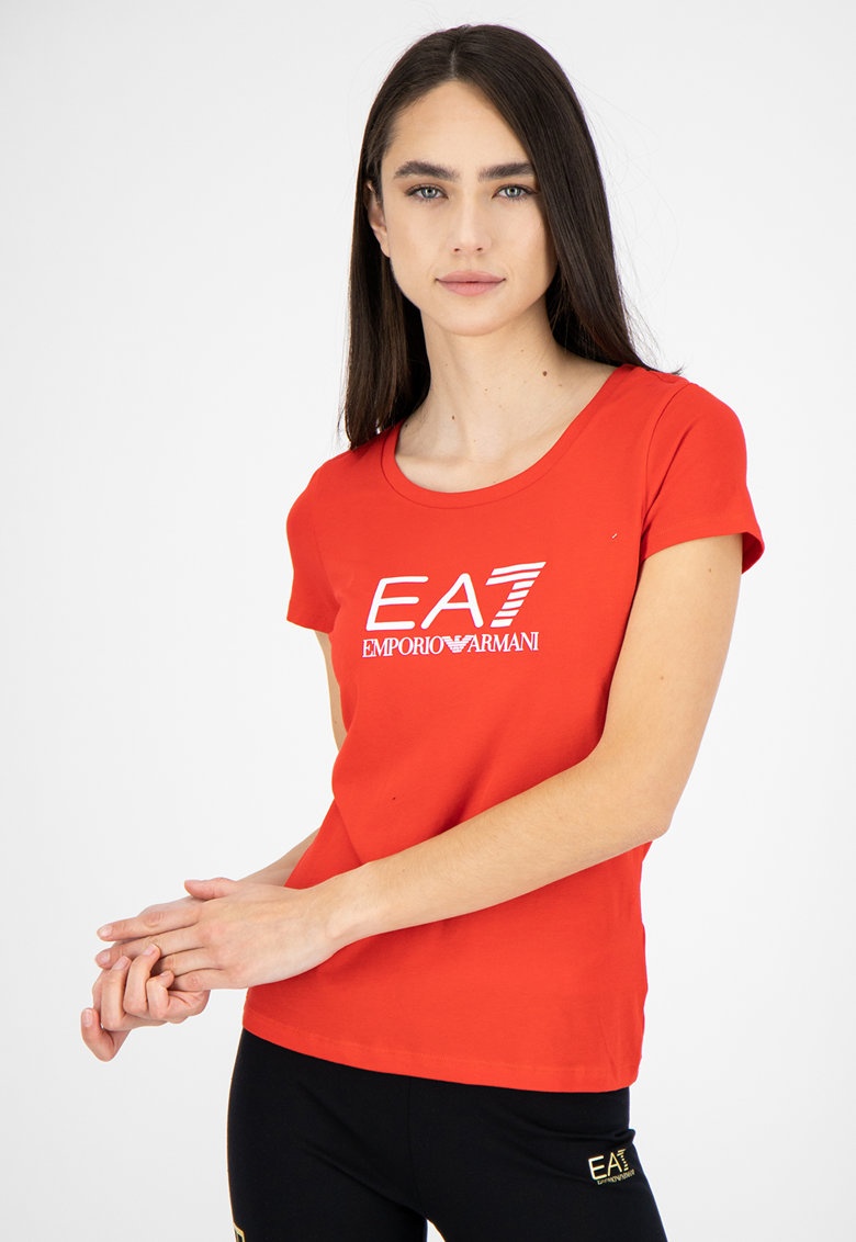 Ea7 T-shirt With Round Neck And Short Sleeves In Orange