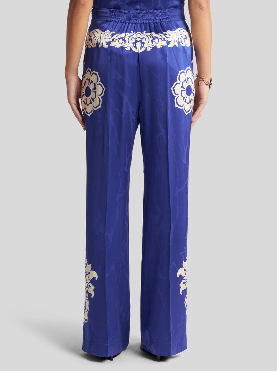 Etro Patterned Trousers With Elastic Waistband And Embellishments In Blue
