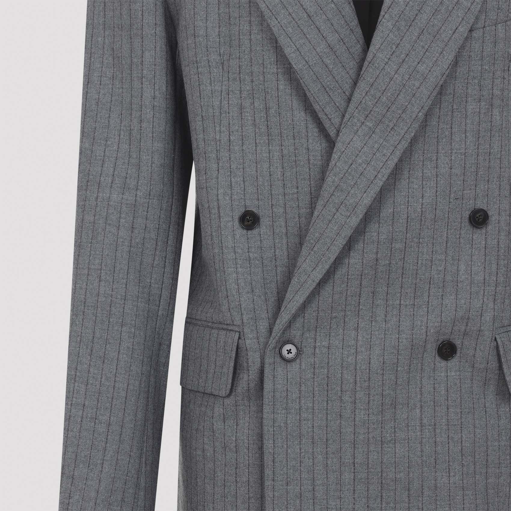 The Frankie Shop Double-breasted Pinstripe Blazer With Wide Lapels In Gray