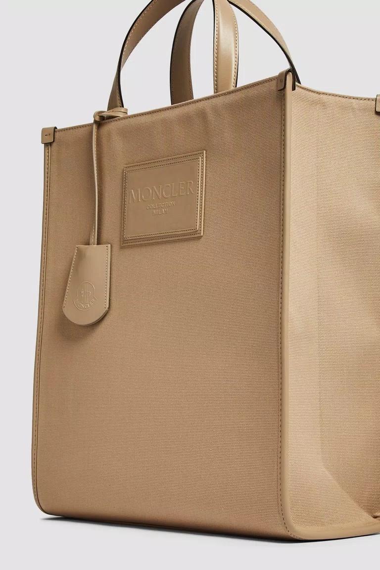 Moncler Alanah Leather-trimmed Canvas Tote Bag Beige In Neutral