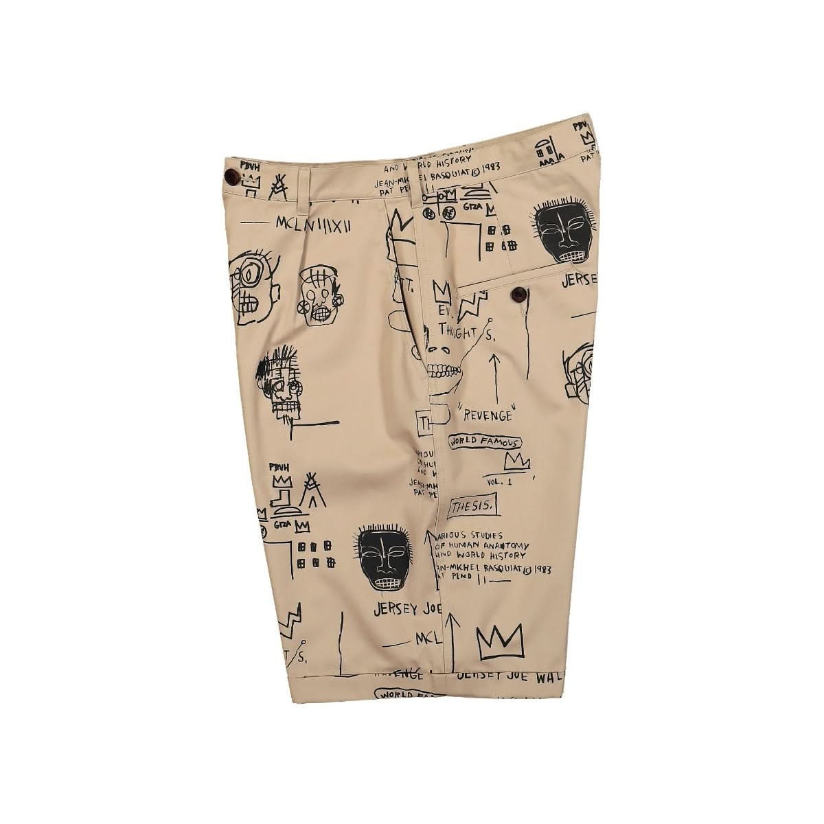 Junya Watanabe X Basquiat Printed Cotton Shorts In Brown