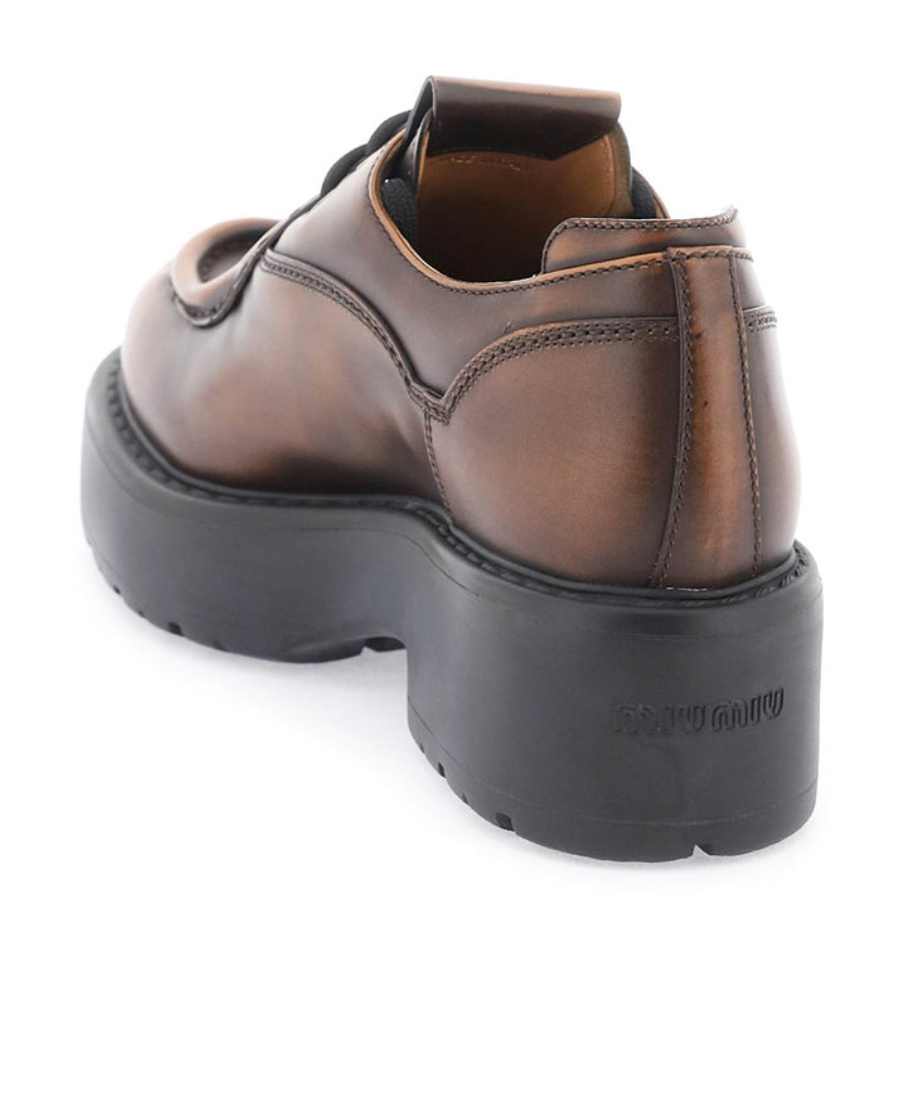 Miu Miu Logo-patch Leather Loafers In Brown