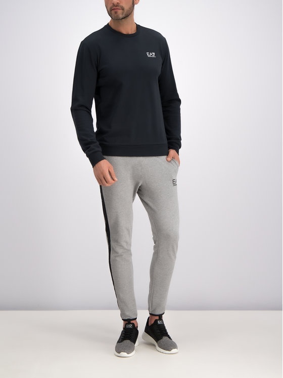 Ea7 Navy Blue Logo Round Neck Sweater In Black