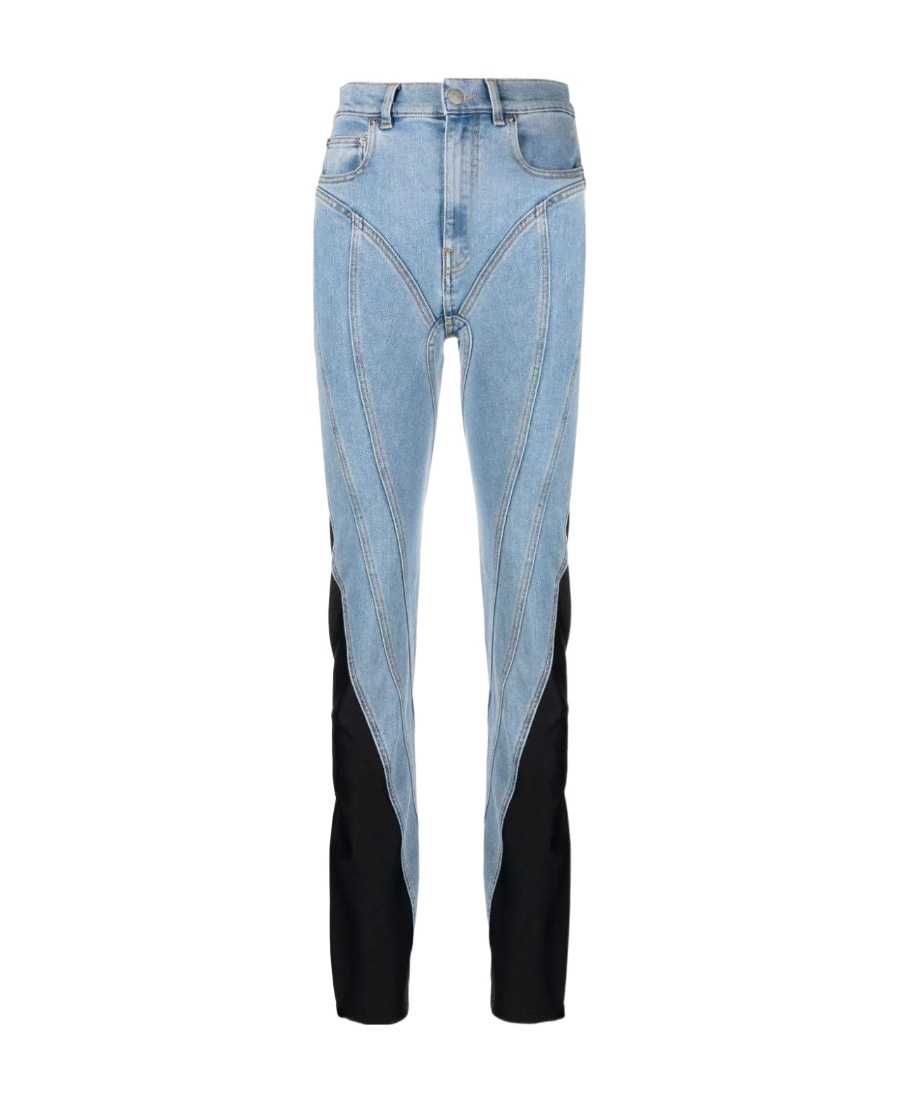 Mugler Contrast-panel Slim-fit Jeans In Blue