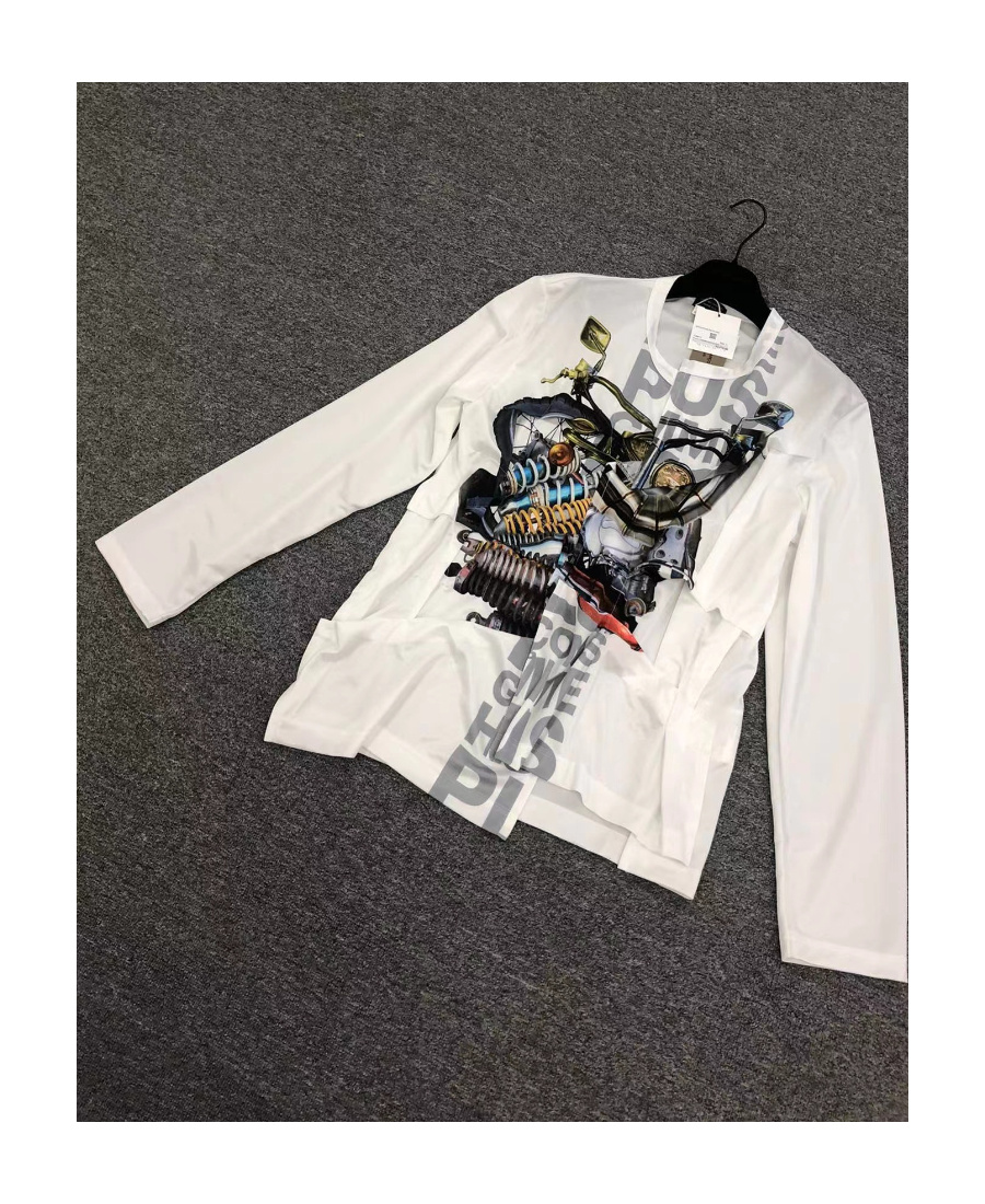 Comme Des Garçons Long-sleeved T-shirt With Printed Pattern In White