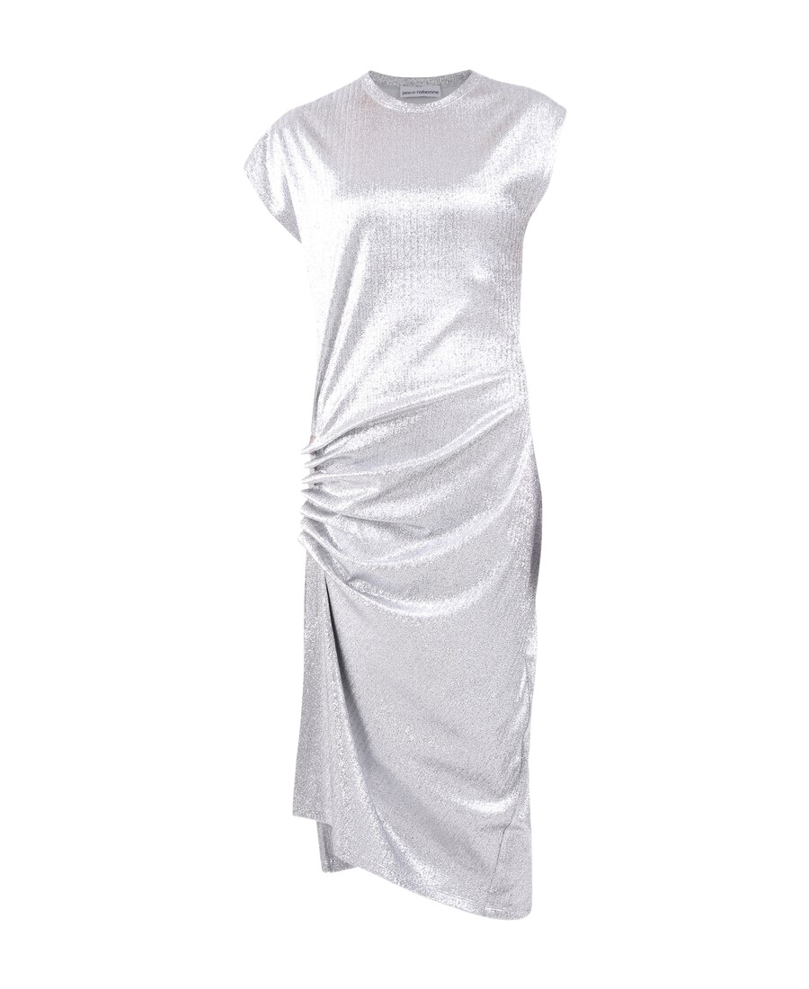 Rabanne Asymmetric Ruched Stretch-lurex Dress In White