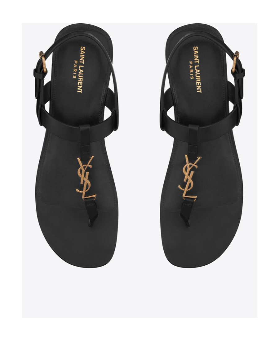 Saint Laurent Cassandra Logo Leather Sandals In Black