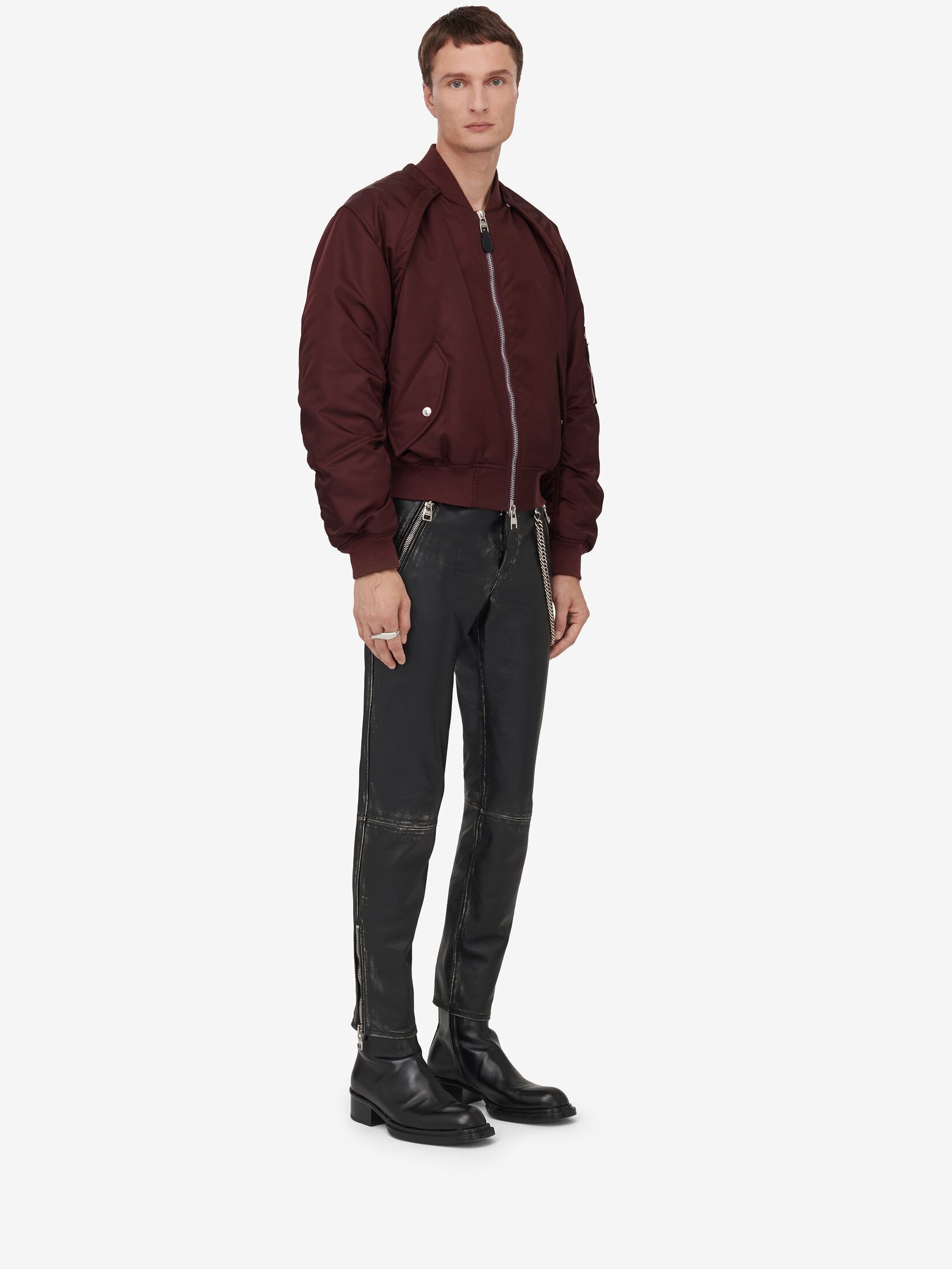 Alexander Mcqueen Harness Nylon Bomber Jacket In Red
