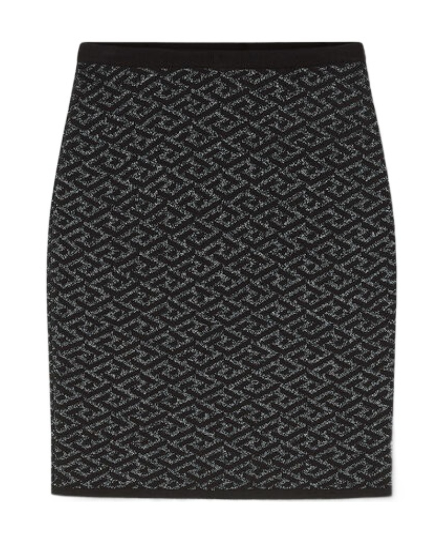 Versace Monogram-jacquard Knit Skirt In Black