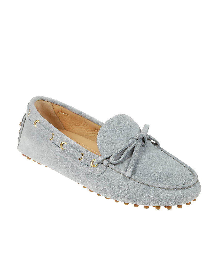 Car Shoe Bow-detail Leather Driving Shoes In Gray