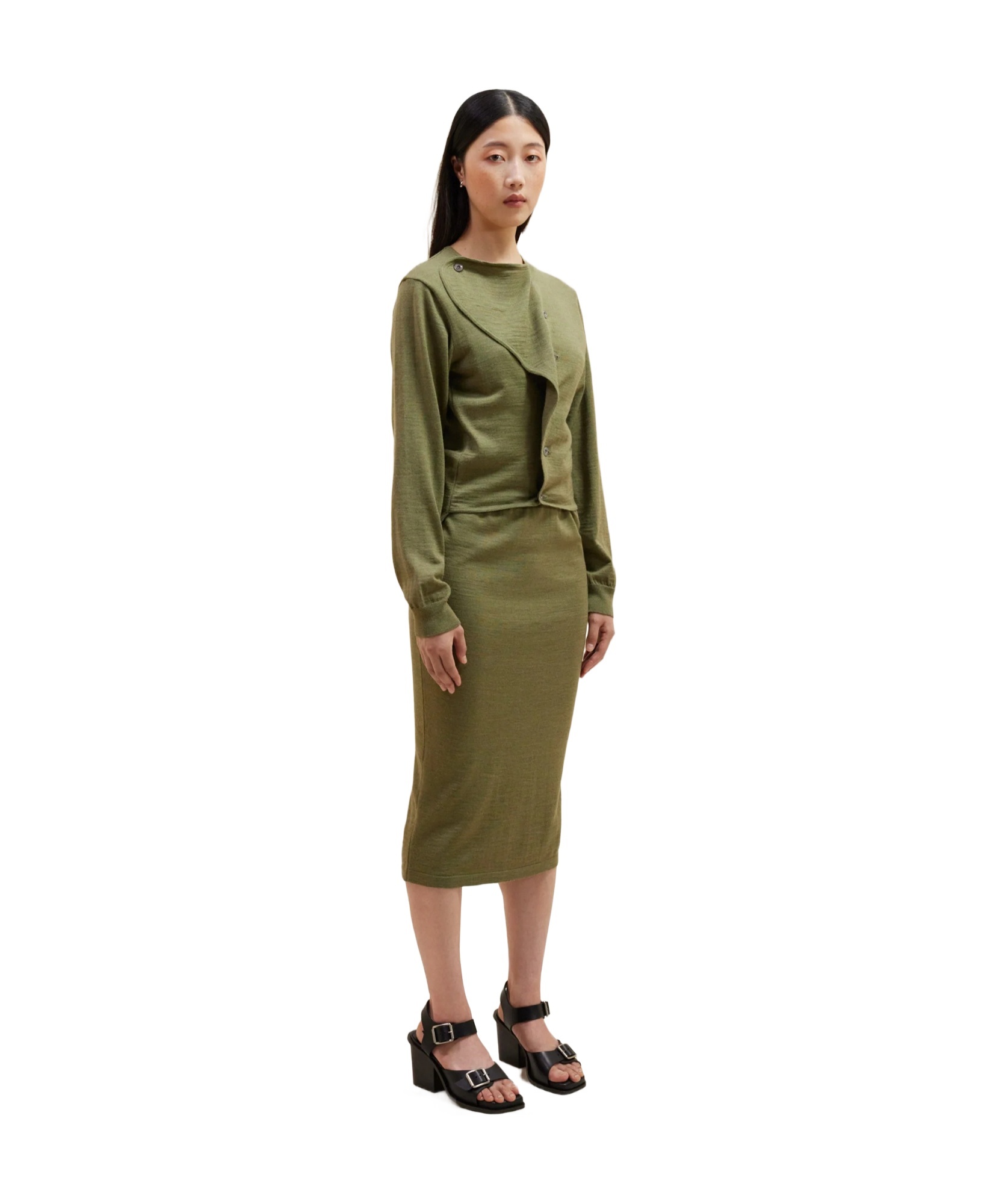 Lemaire Open-shirt Wool Dress In Green