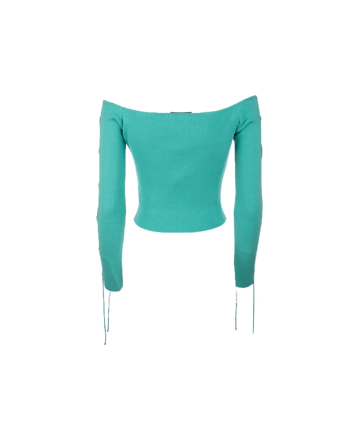 Giuseppe Di Morabito Lace-up Off-the-shoulder Cropped Knitwear In Green