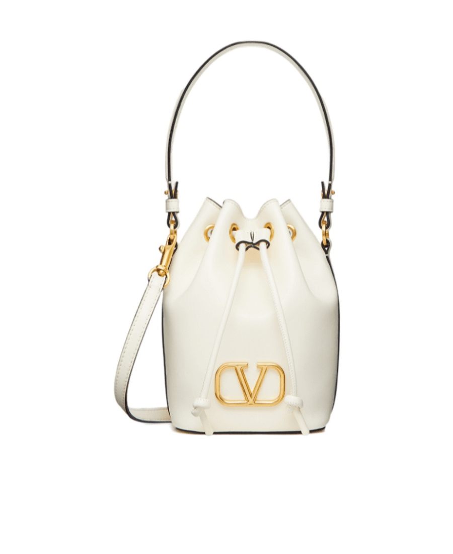 Valentino Vlogo Bucket Bag Contrast Trim In White