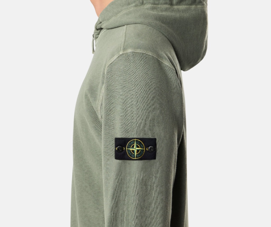 Stone Island Distressed Sweatshirt With Badge And Hood In Green