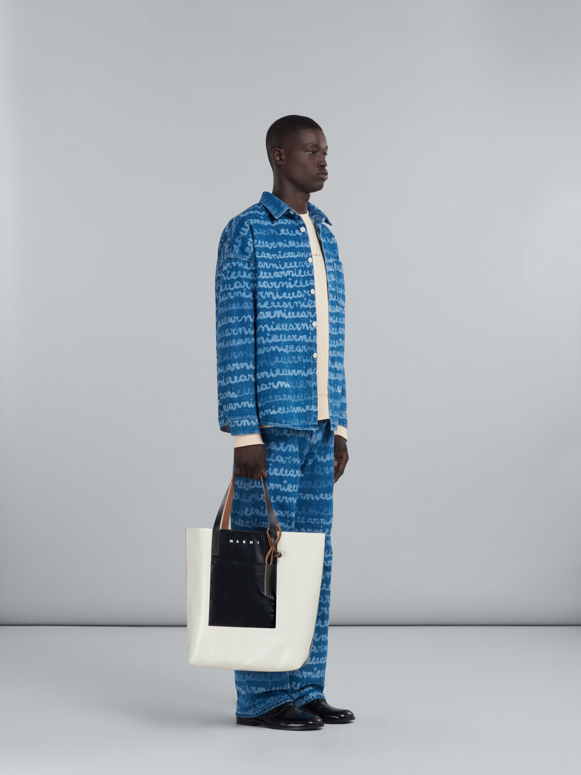 Marni Handwriting-print Denim Shirt In Blue