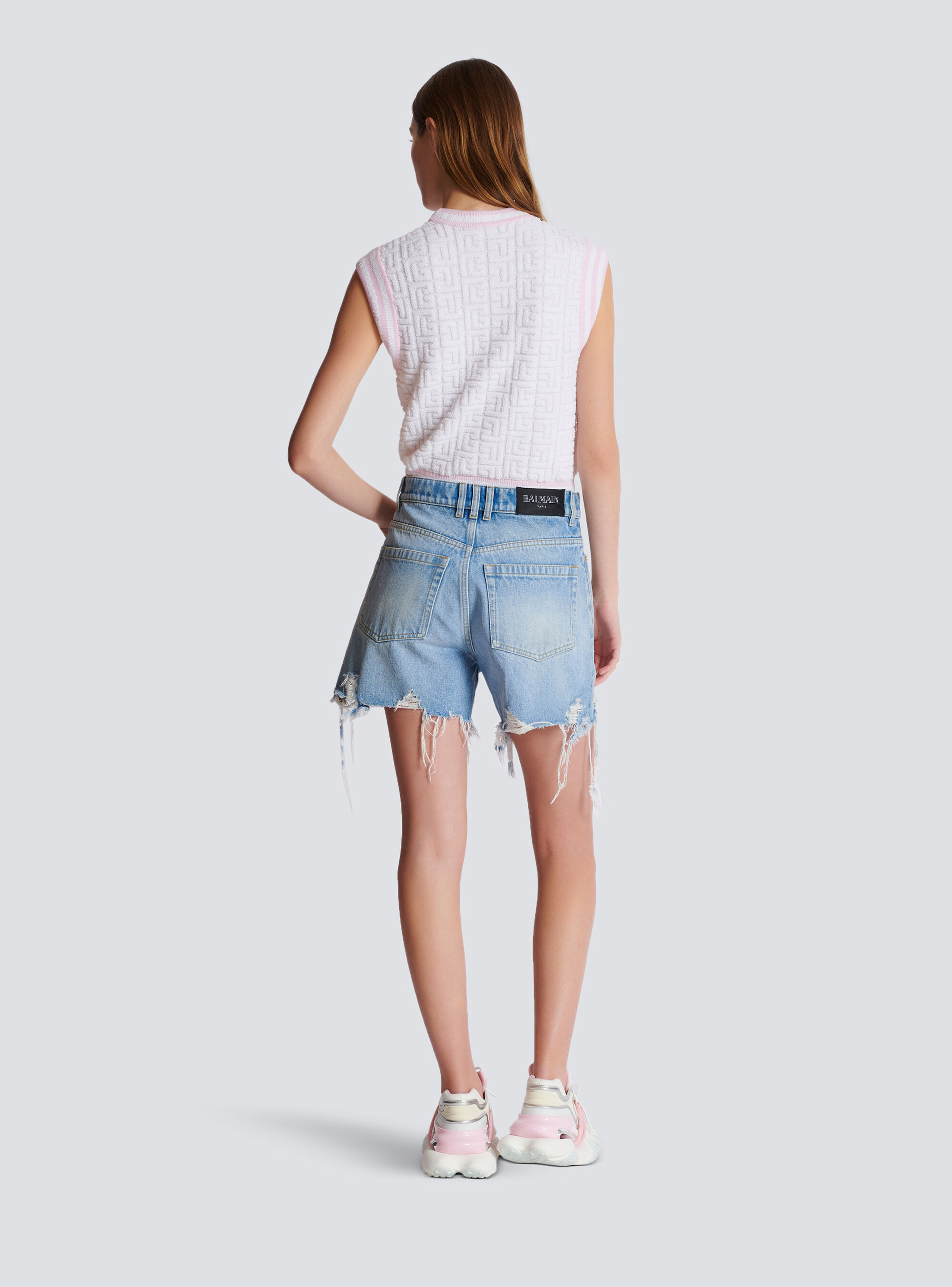 BALMAIN LIGHT BLUE DENIM SHORTS