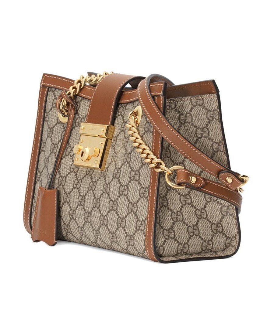 Gucci Padlock Gg Supreme Canvas Shoulder Bag In Nude