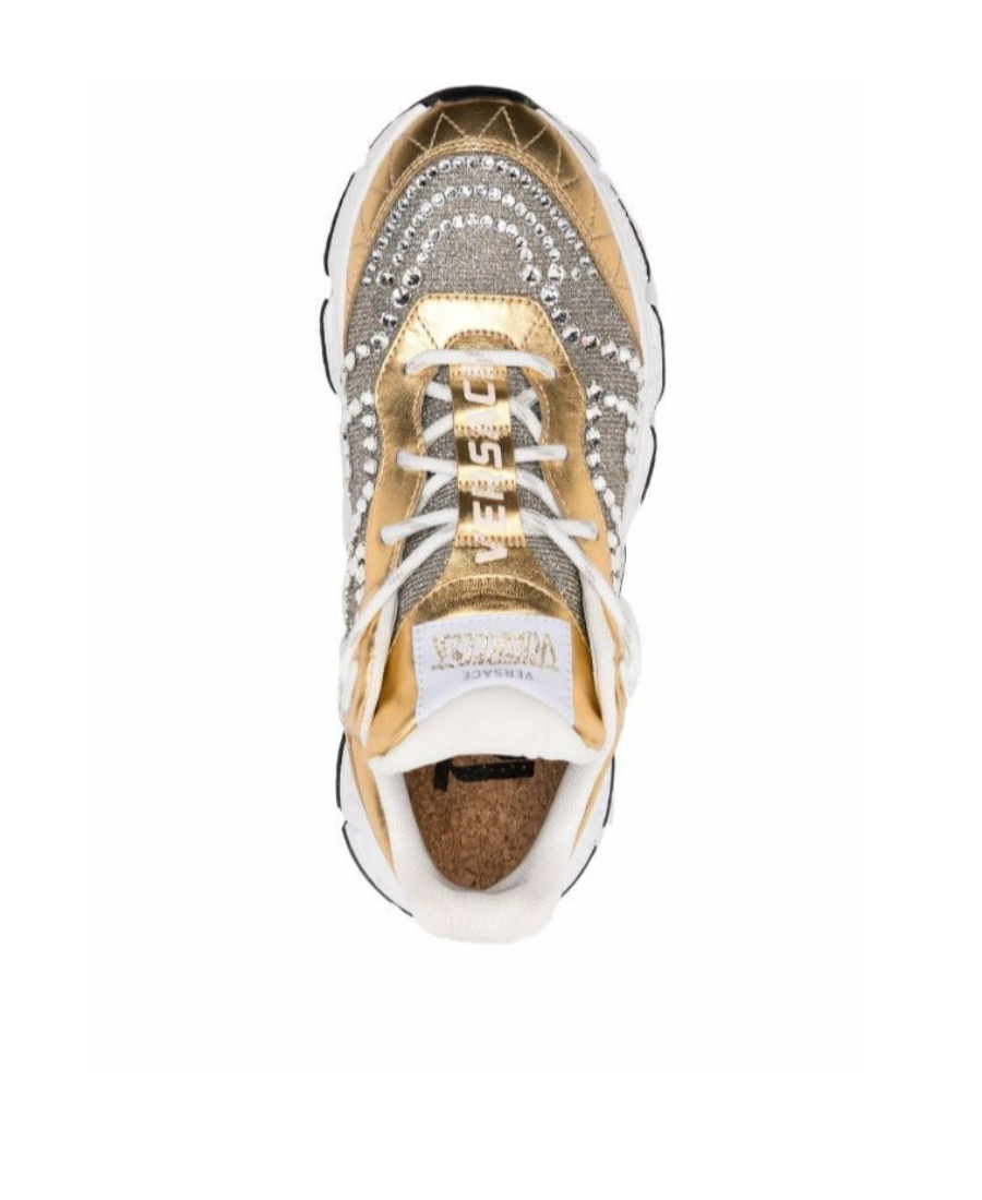 Versace Crystal-embellished Low-top Sneakers In Gold