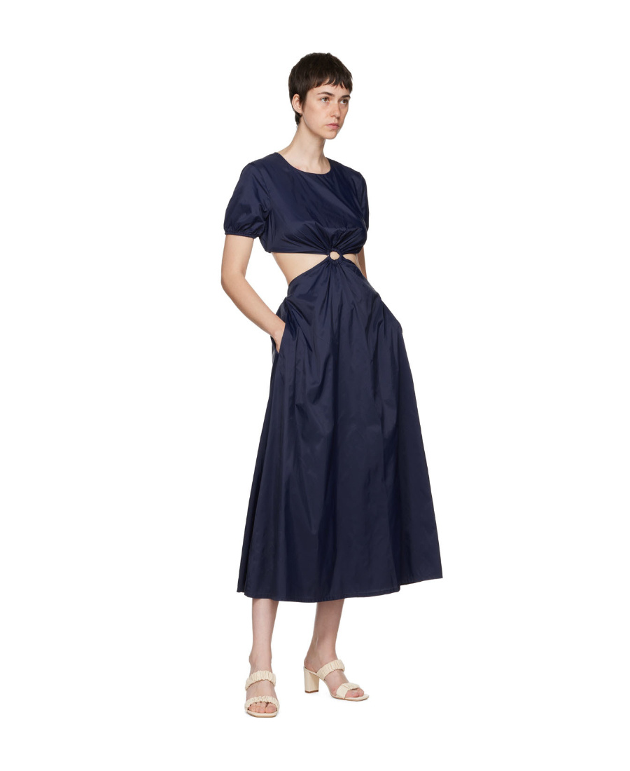 Staud Navy Calypso Midi Dress In Black