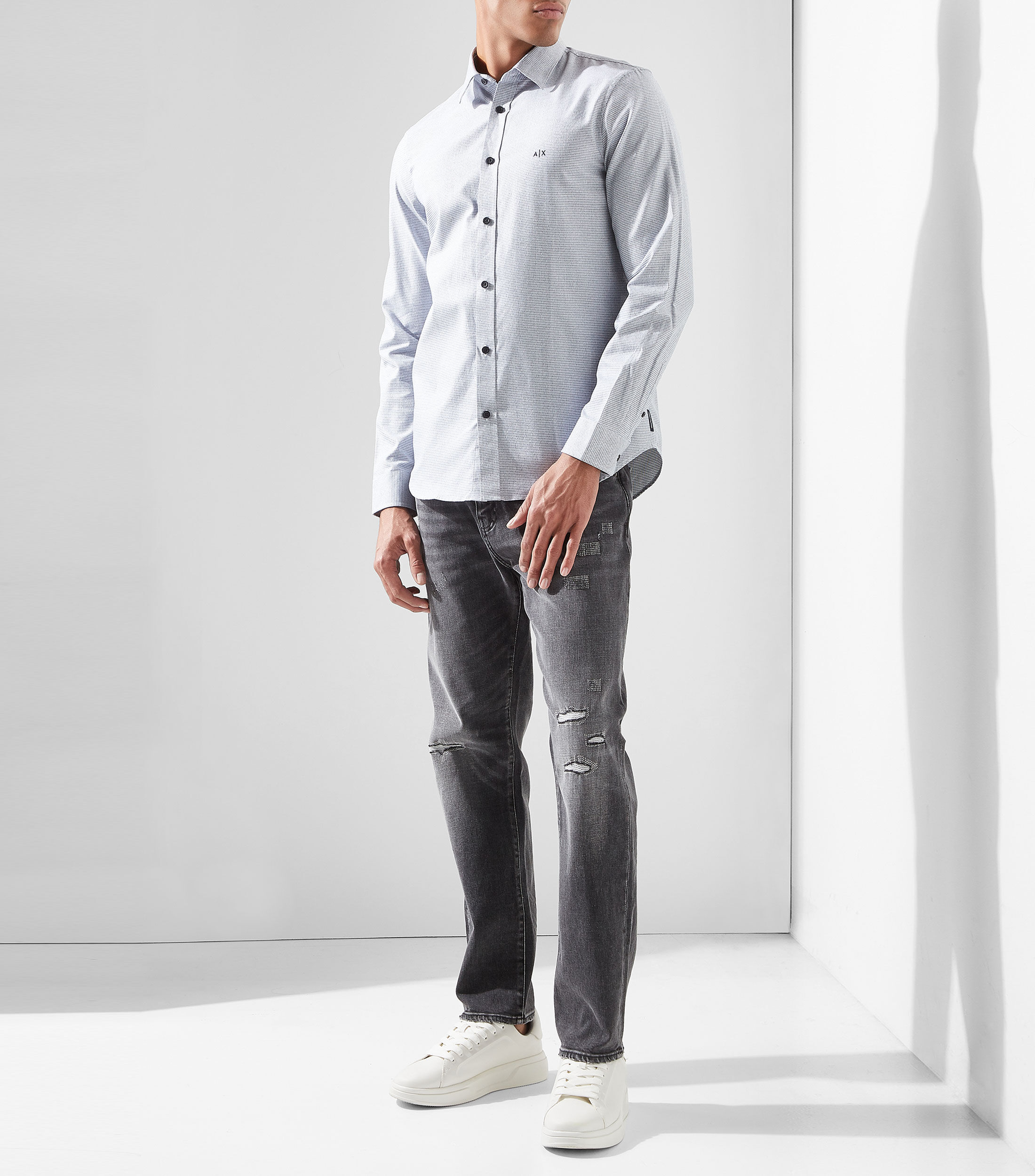 Armani Exchange Long-sleeved Shirt In Gray