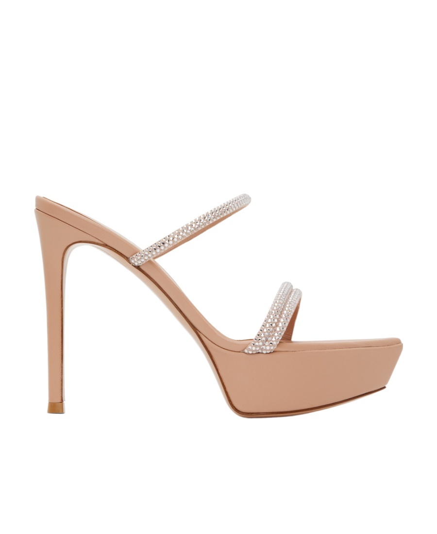Gianvito Rossi Crystal Embellished Platform Slide Sandal In Nude