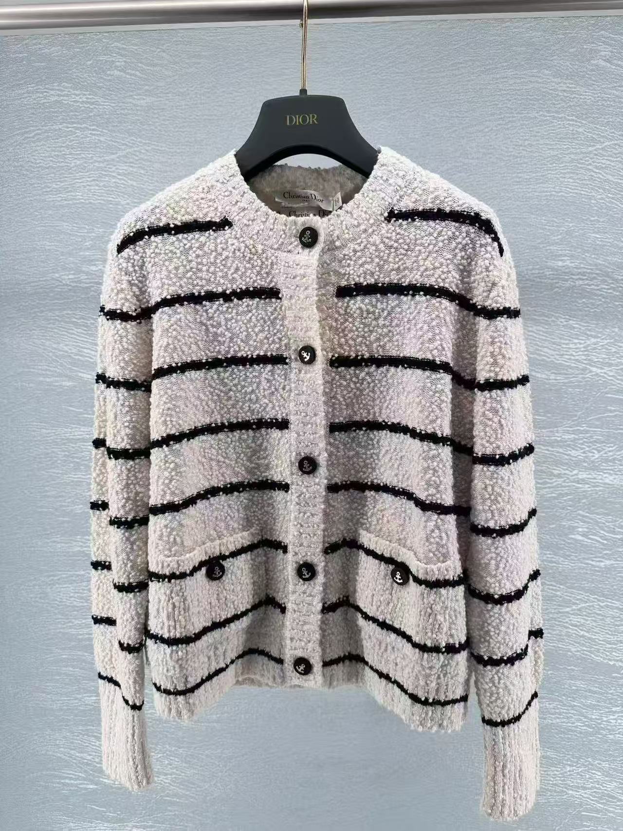 Dior Striped Cardigan In White