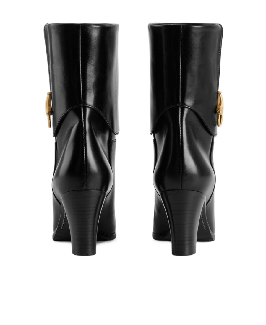 Gucci Half Horsebit Leather Ankle Boots In Black