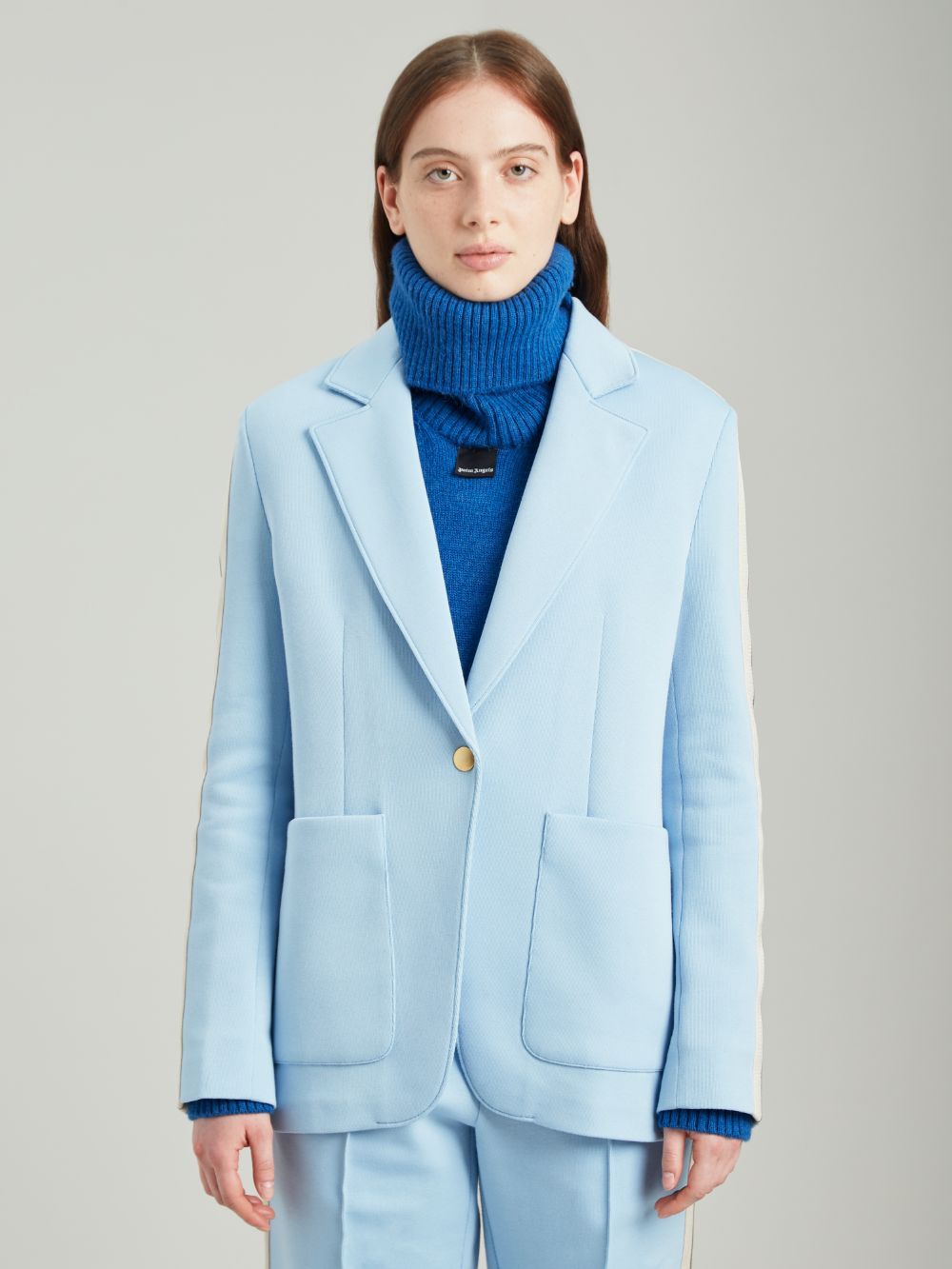 Shop Palm Angels Side-stripe Buttoned Blazer In Blue
