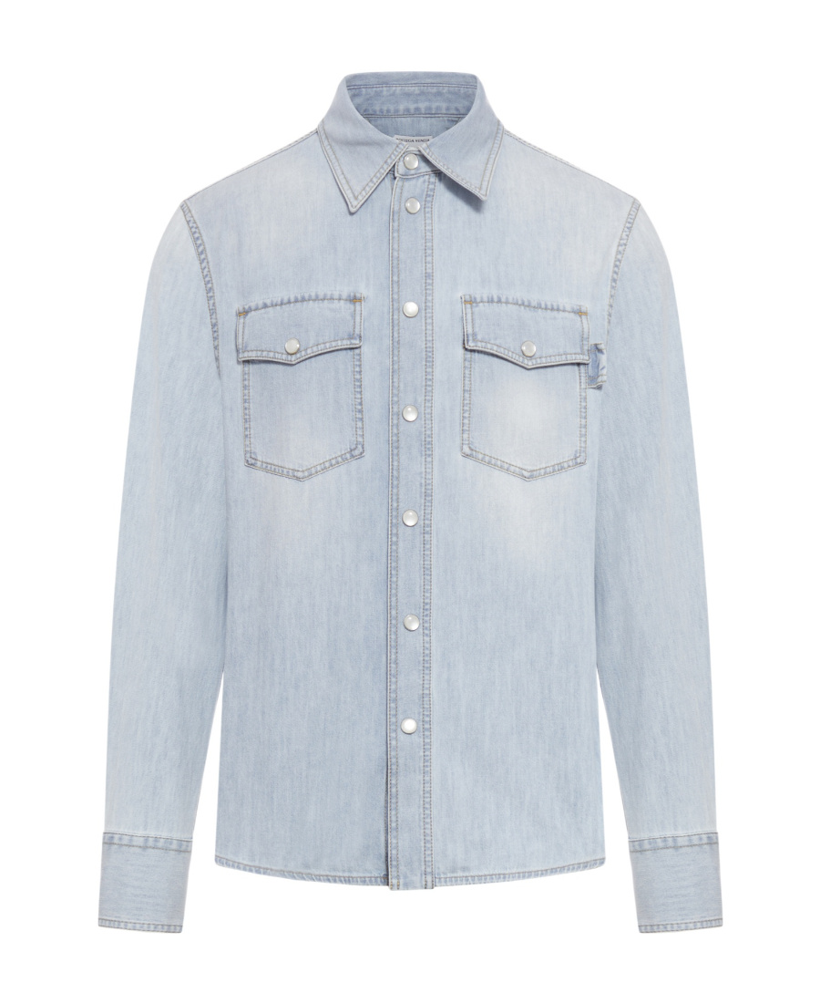 Bottega Veneta Bleached Light Denim Shirt In Blue