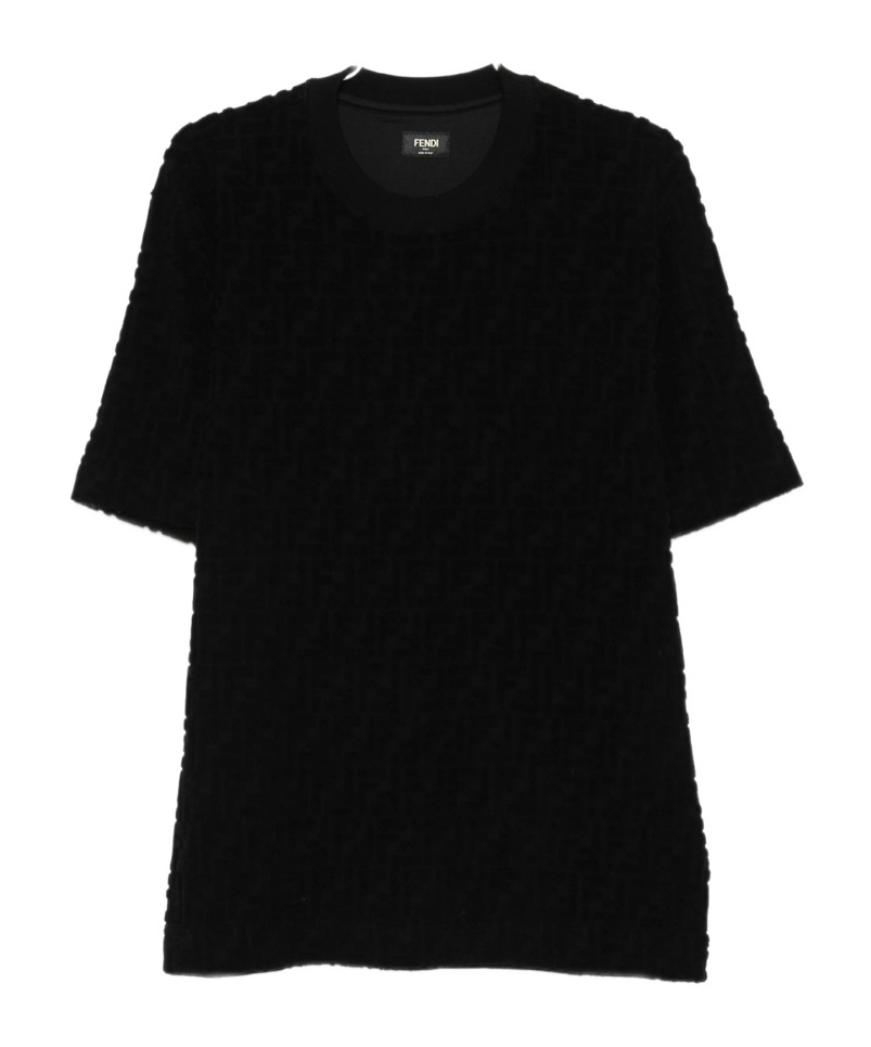 Fendi Textured Crew-neck T-shirt In Black