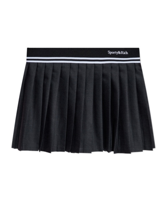 Sporty And Rich Gray Abigail Wool Pleated Miniskirt In Black
