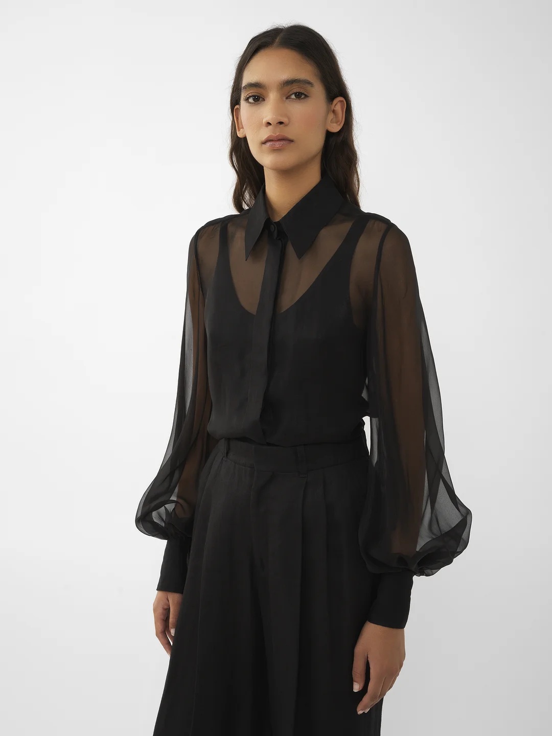 Chloé Long-sleeved Shirt With Shrunken Sleeves In Gray