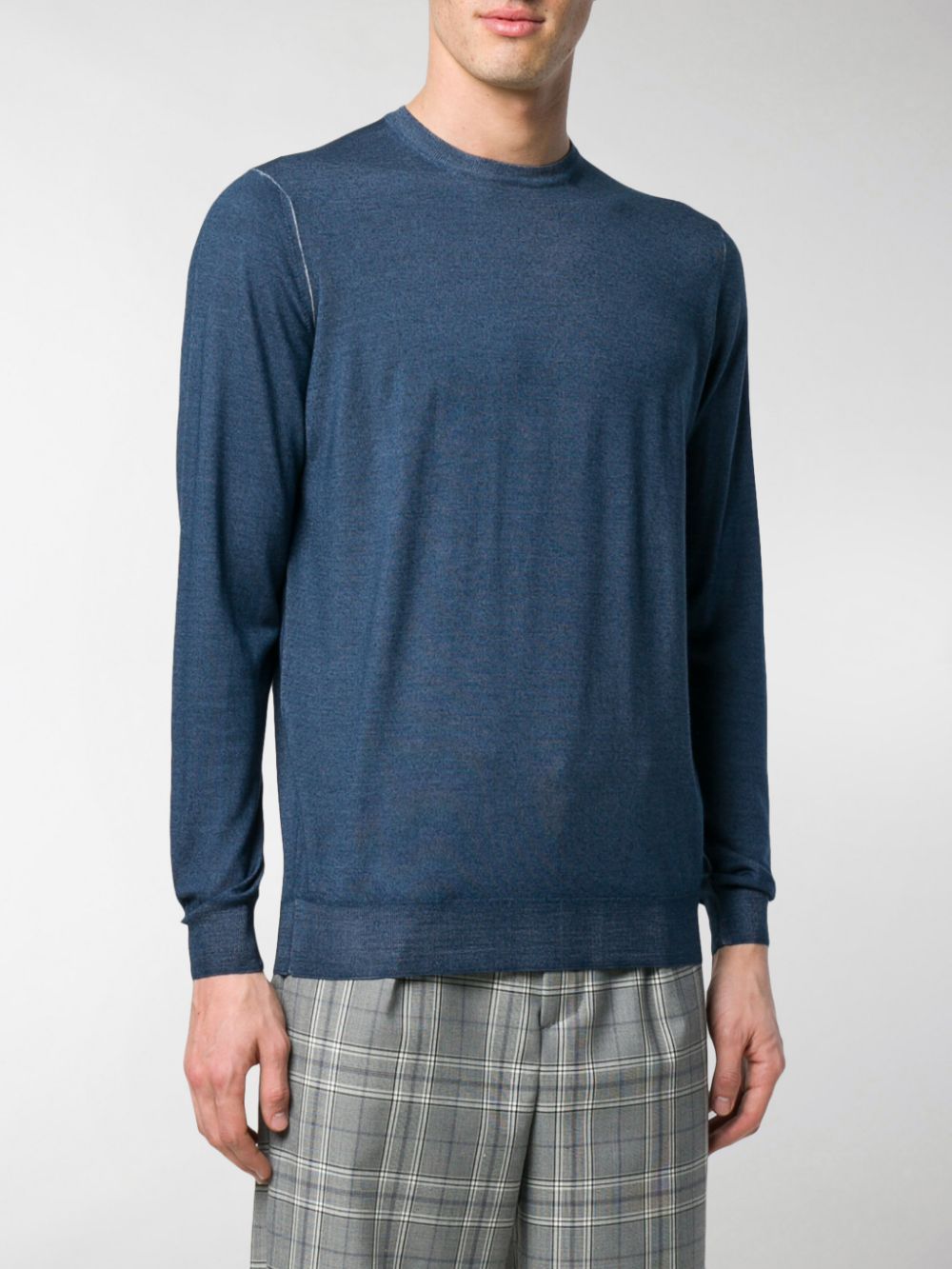 Drumohr Timeless Crewneck Sweater With Ribbed Details In Blue
