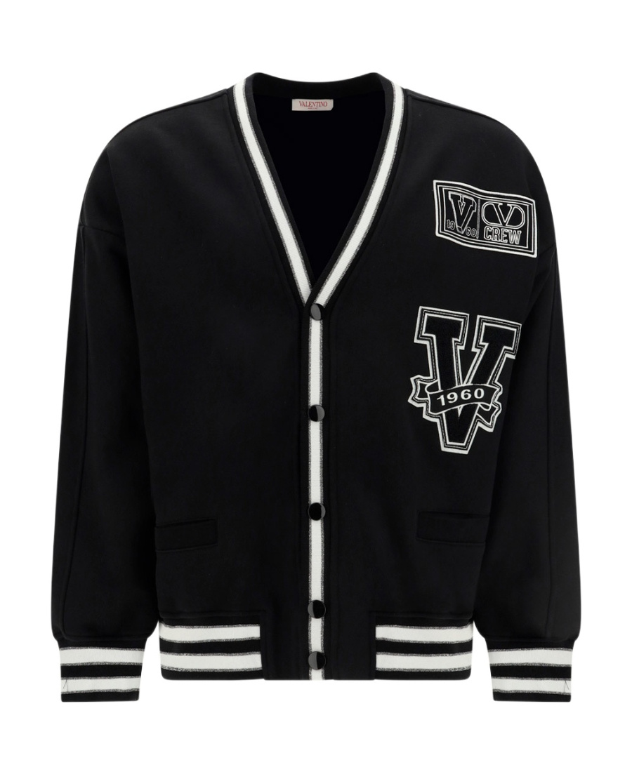 Valentino V Crew-patches V-neck Cardigan In Black