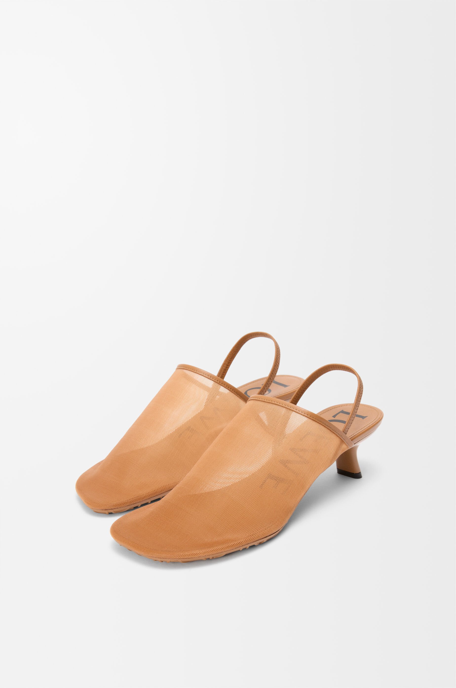 Loewe Kitten Heel Mesh Open Toe Pumps In Brown