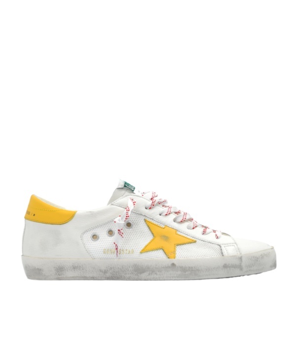 Golden Goose Patched Sneakers Featuring Perforated Star In White