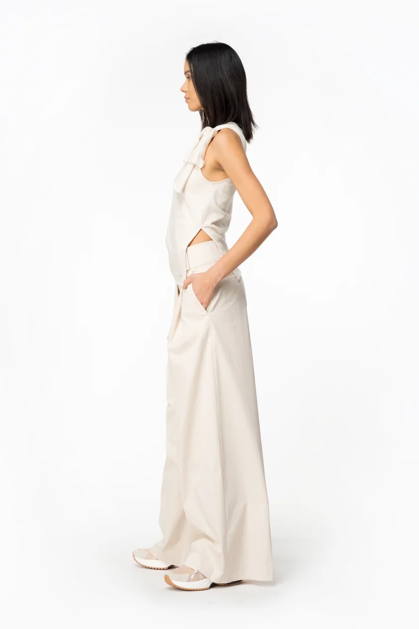 Pinko Extra-wide Trousers In Technical Satin In Nude