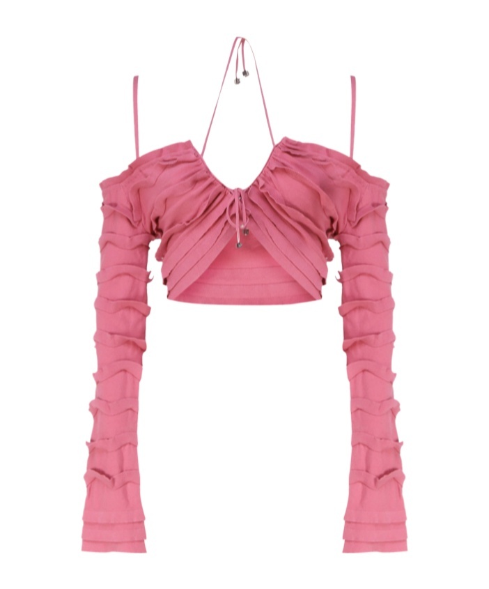 Blumarine Knit Top With Ruffles In Pink